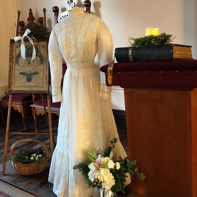 Historic Shrine Church interior, decorated for a 1900's wedding